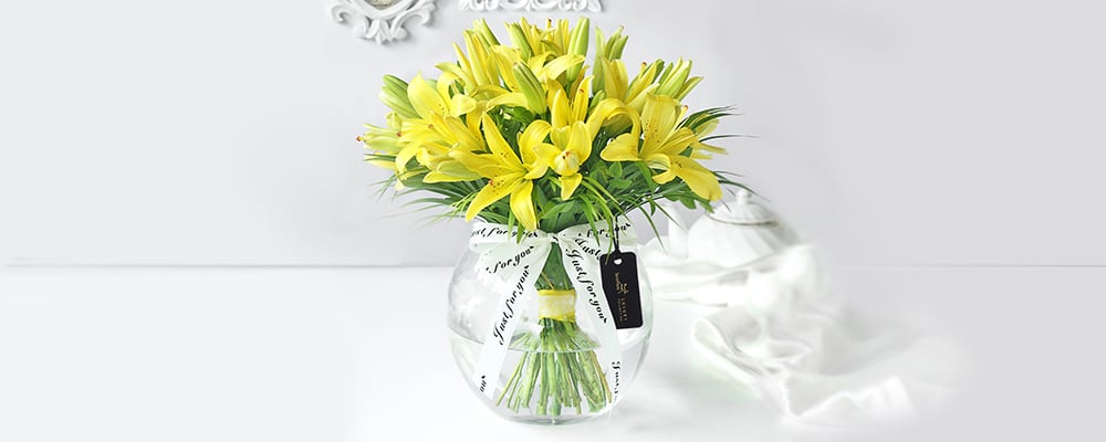 Yellow Lilies in A Vase